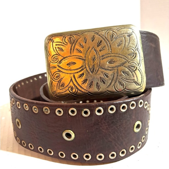 Mofit vintage Brown distressed Leather Belt with Silver Buckle tone main image 4